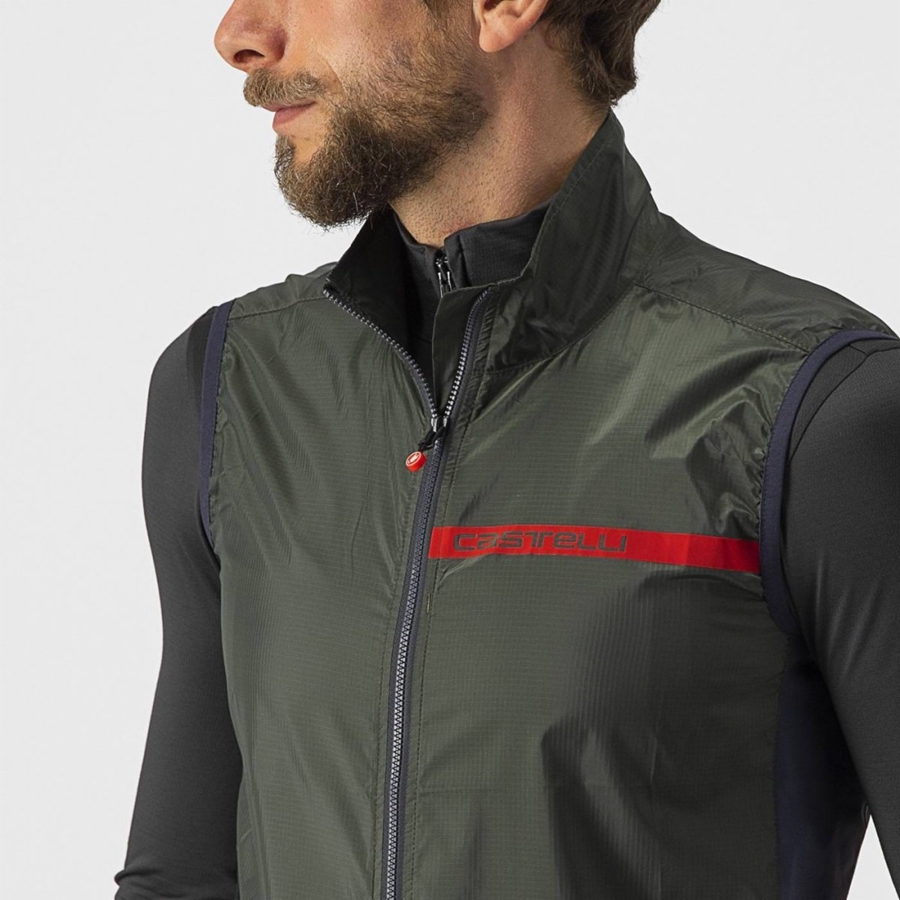 Gilet Castelli SQUADRA STRETCH Homme Vert Grise Foncé | KHGRW-0367