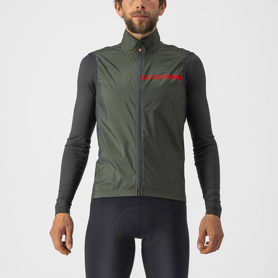 Gilet Castelli SQUADRA STRETCH Homme Vert Grise Foncé | KHGRW-0367