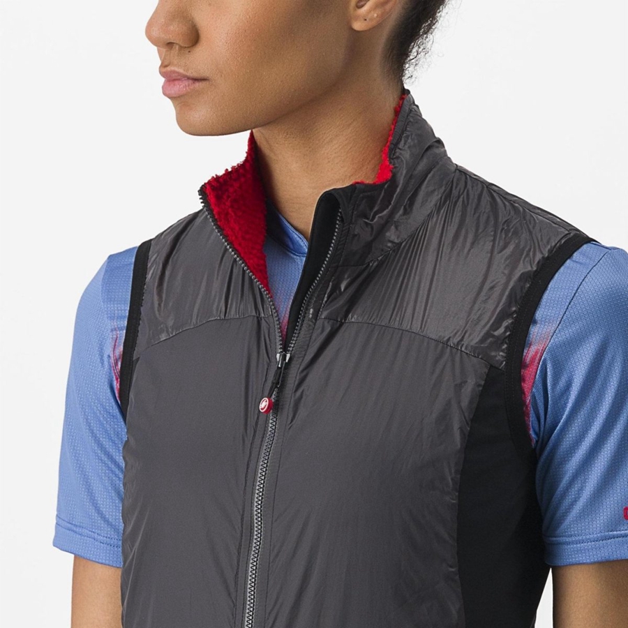 Gilet Castelli UNLIMITED W PUFFY Femme Grise Foncé Rouge | LUMVR-0952