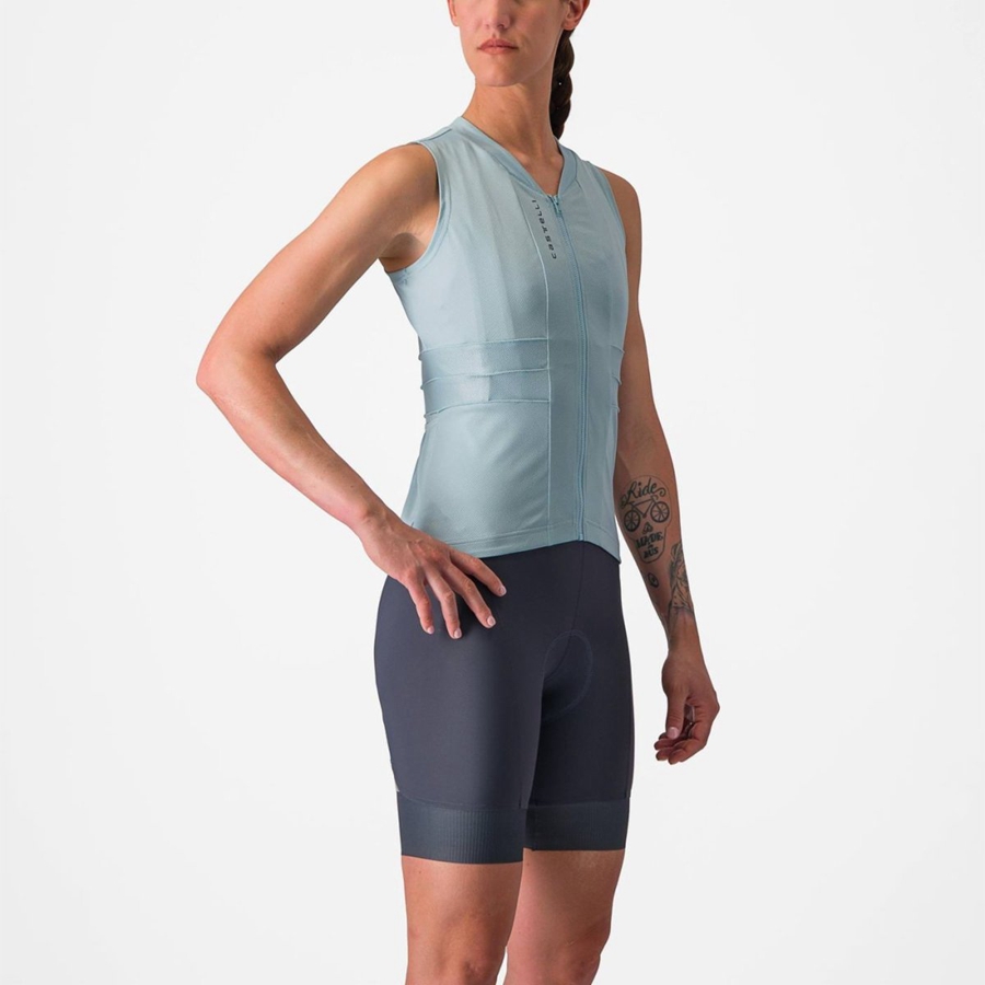 Maillot Castelli ANIMA 4 SLEEVELESS Femme Bleu Grise Foncé Bleu | RKCQH-8472