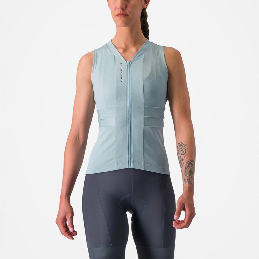 Maillot Castelli ANIMA 4 SLEEVELESS Femme Bleu Grise Foncé Bleu | RKCQH-8472