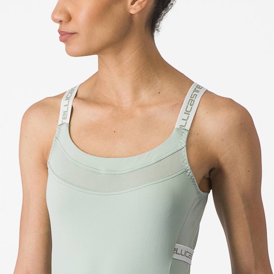 Maillot Castelli BAVETTE TOP Femme Vert Blanche | ZGUSV-4675