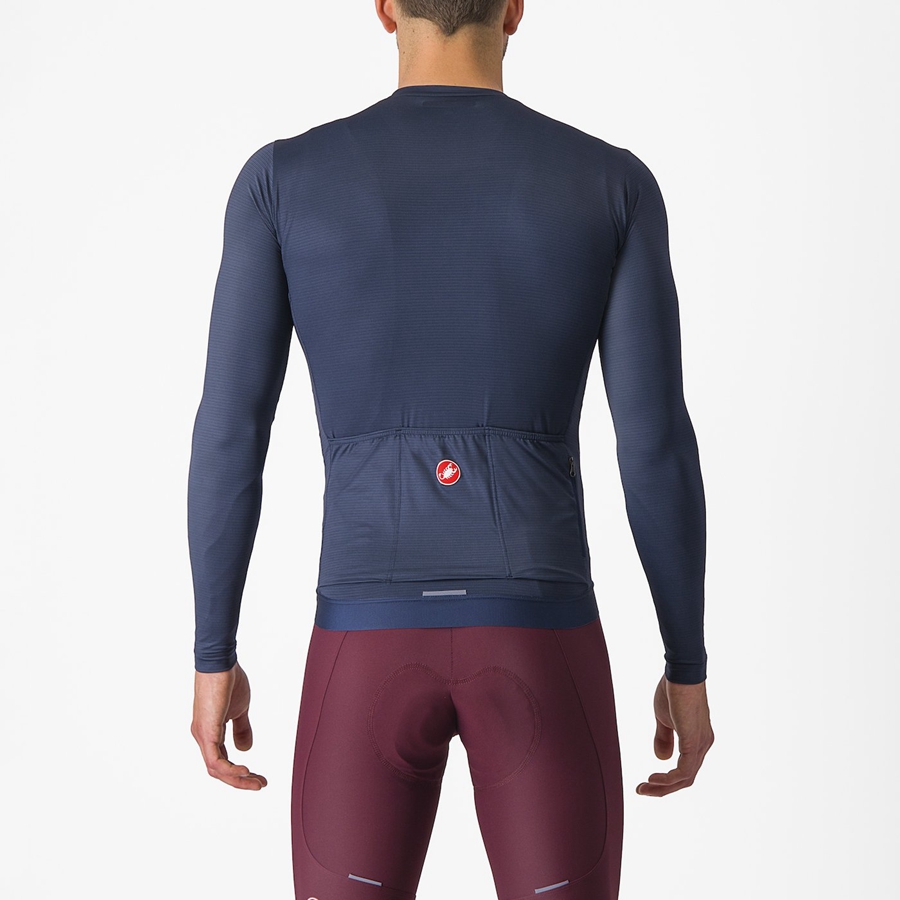 Maillot Castelli ESPRESSO LS Homme Bleu Argent | NZXPE-3250