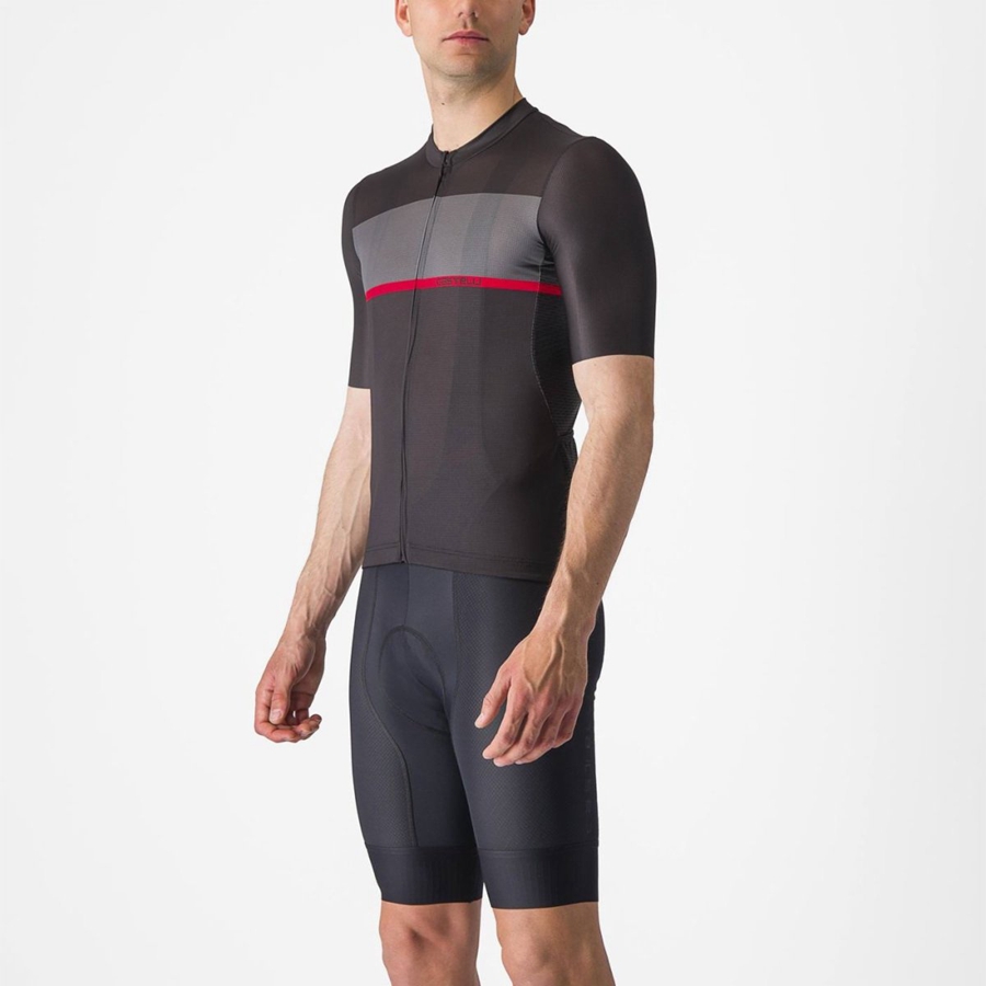 Maillot Castelli TRADIZIONE Homme Noir Grise Foncé Rouge | ZNSRK-4756