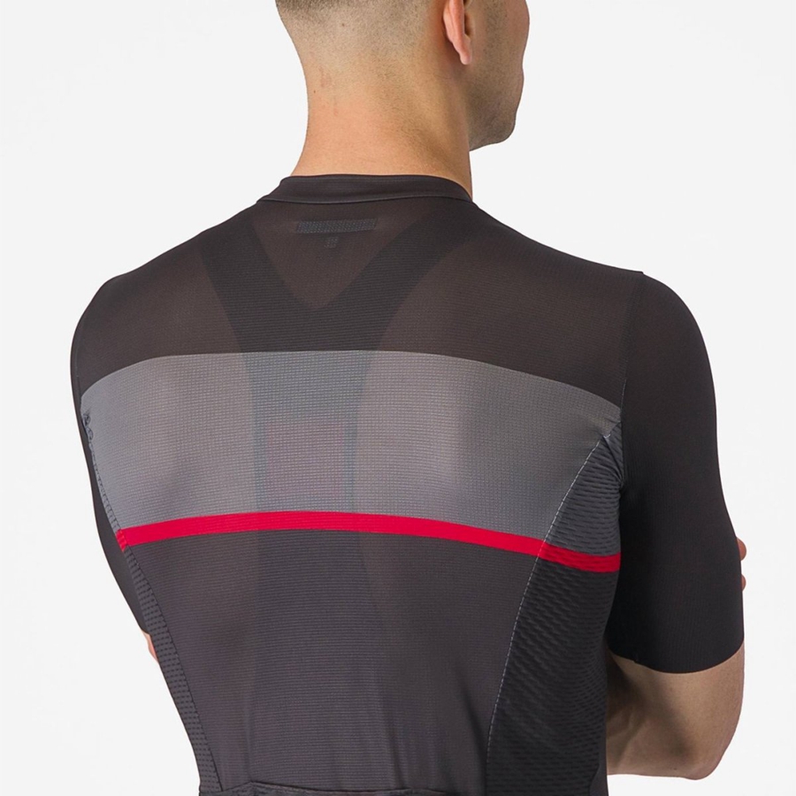 Maillot Castelli TRADIZIONE Homme Noir Grise Foncé Rouge | ZNSRK-4756