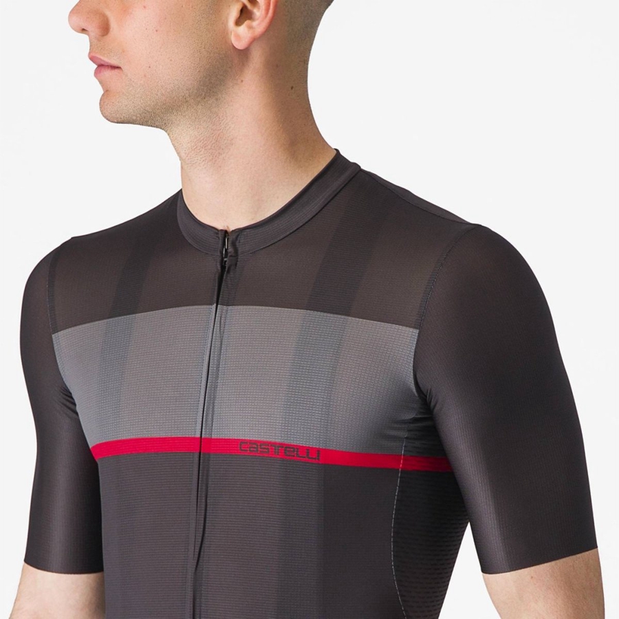 Maillot Castelli TRADIZIONE Homme Noir Grise Foncé Rouge | ZNSRK-4756