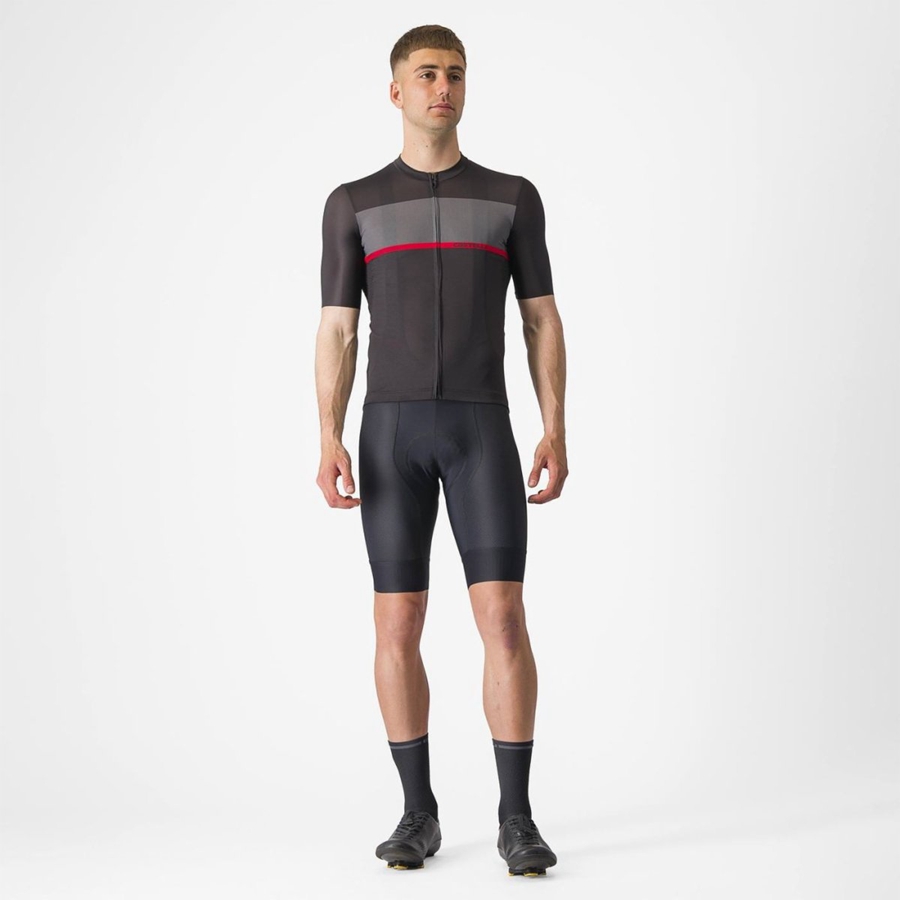 Maillot Castelli TRADIZIONE Homme Noir Grise Foncé Rouge | ZNSRK-4756