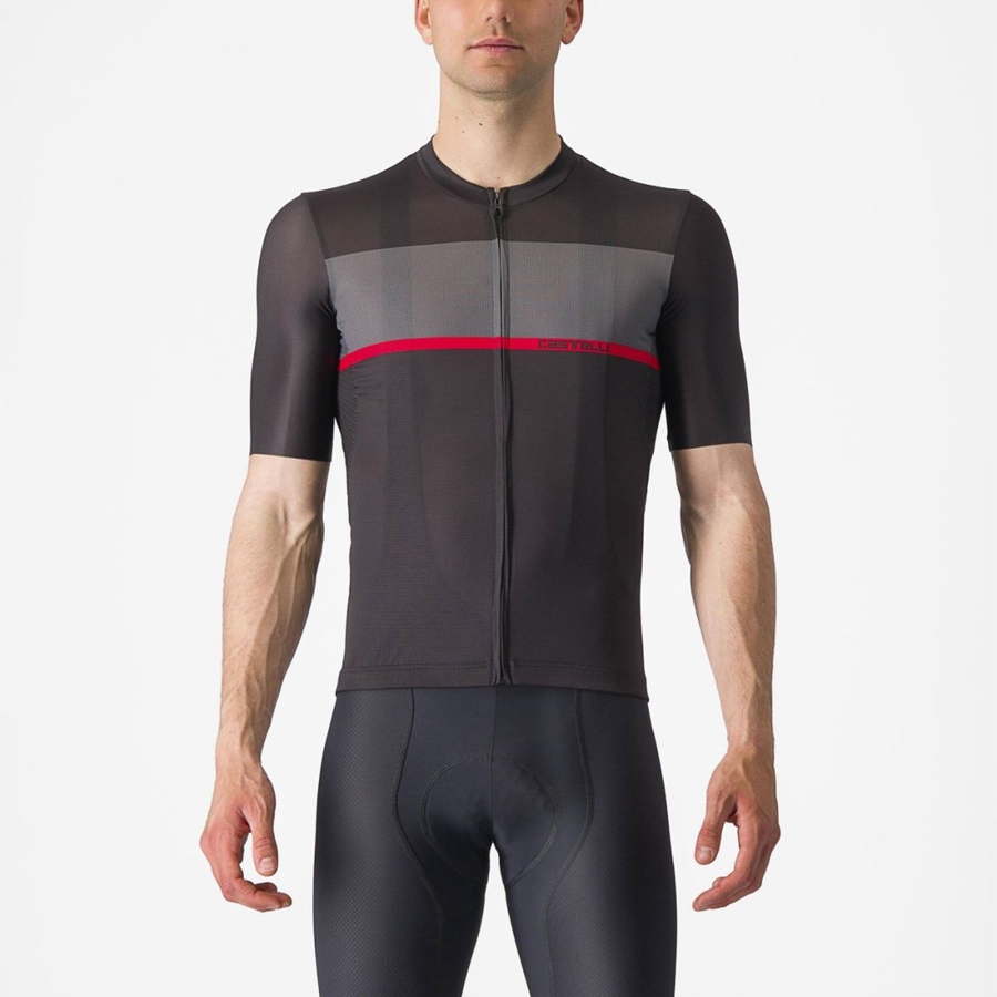 Maillot Castelli TRADIZIONE Homme Noir Grise Foncé Rouge | ZNSRK-4756