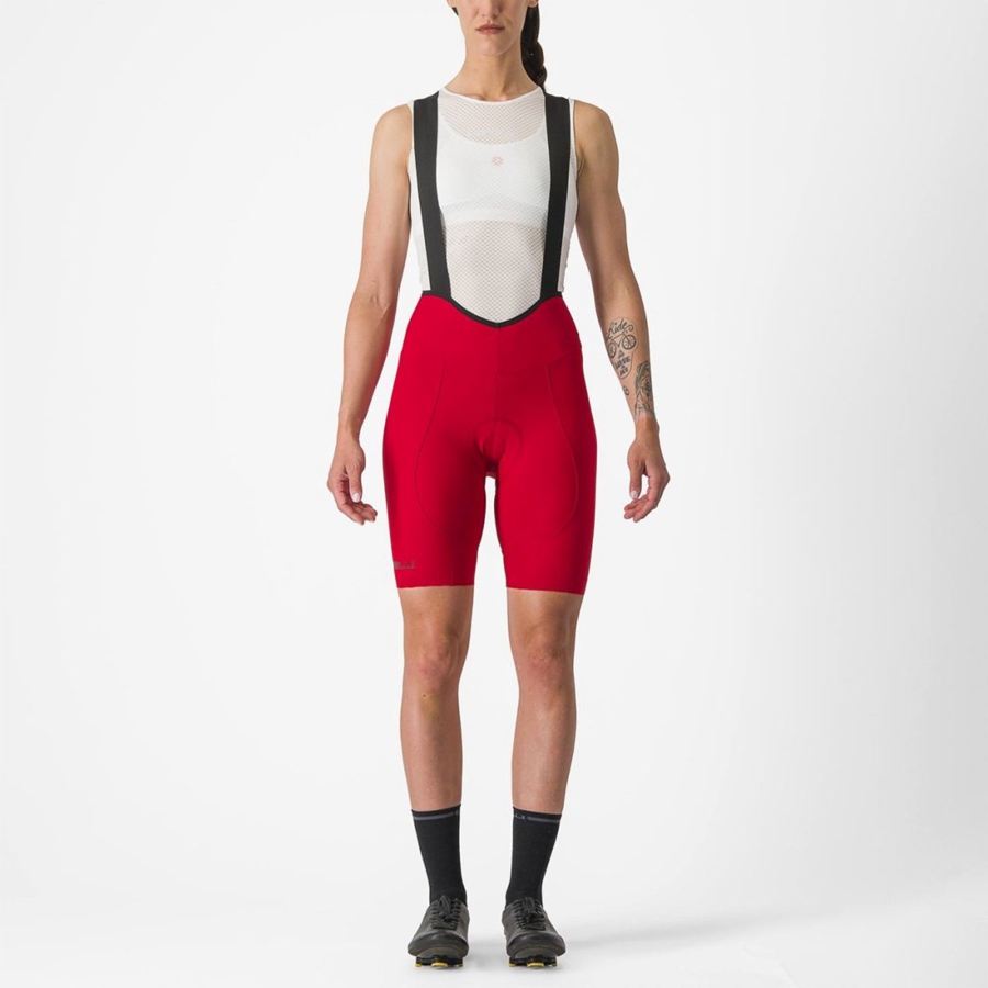 Short Avec Bavette Castelli ESPRESSO W DT Femme Rouge | QDMTS-0521