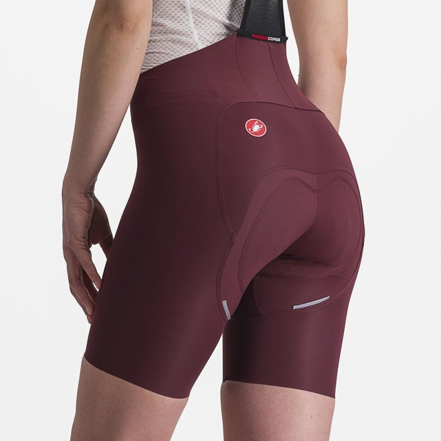 Short Avec Bavette Castelli FREE AERO RC W Femme Bordeaux Foncé | QNBHA-7943